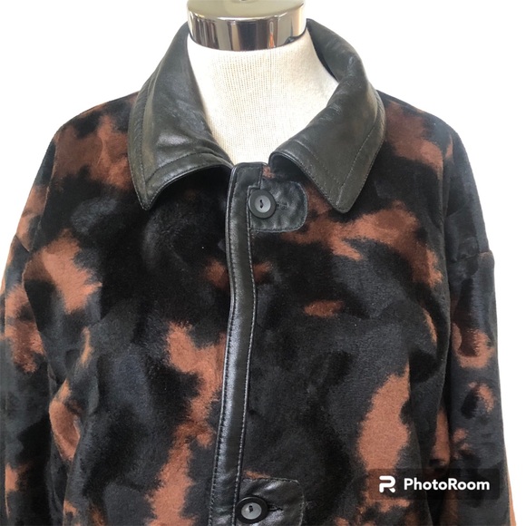 Cache Woman's Large Soft Black Genuine Leather Faux Fur Reversible Jacket